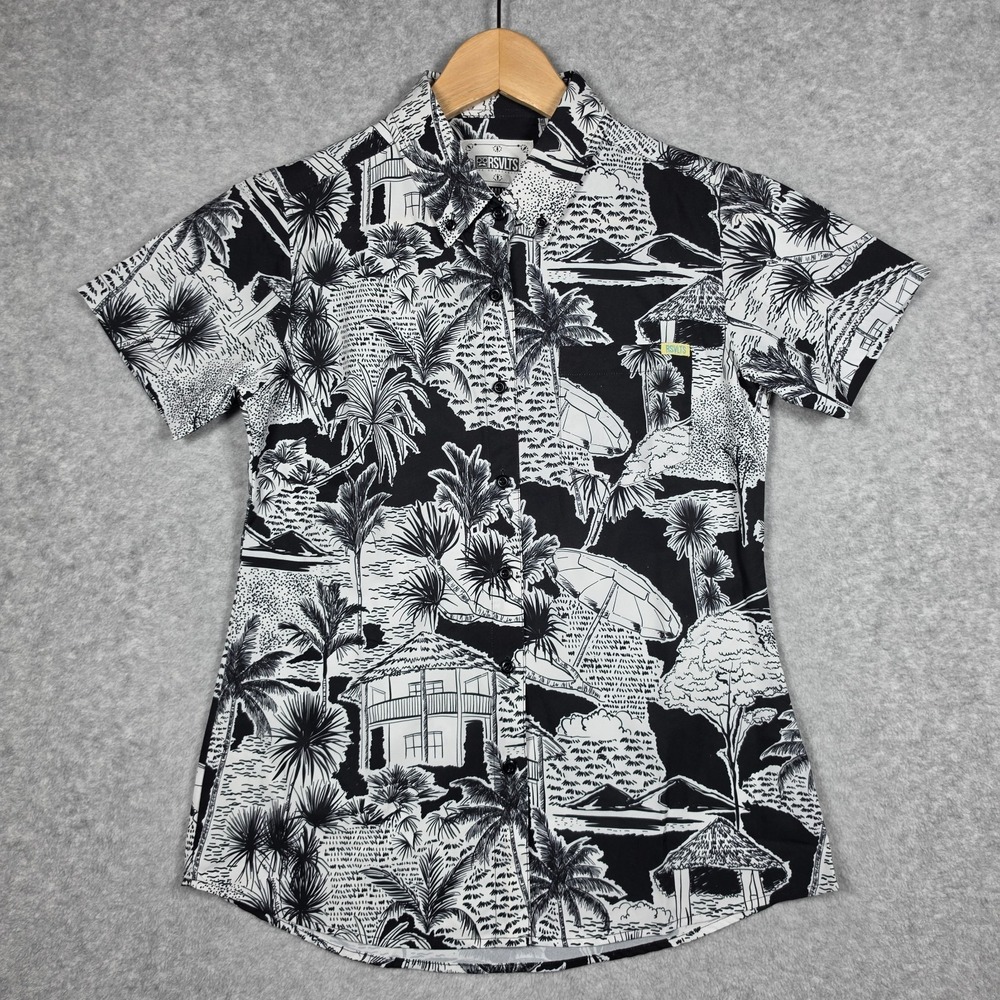 RSVLTS Shirt Womens Sz Small Black White Hutstepper Kunuflex Short Sleeve Tropic
